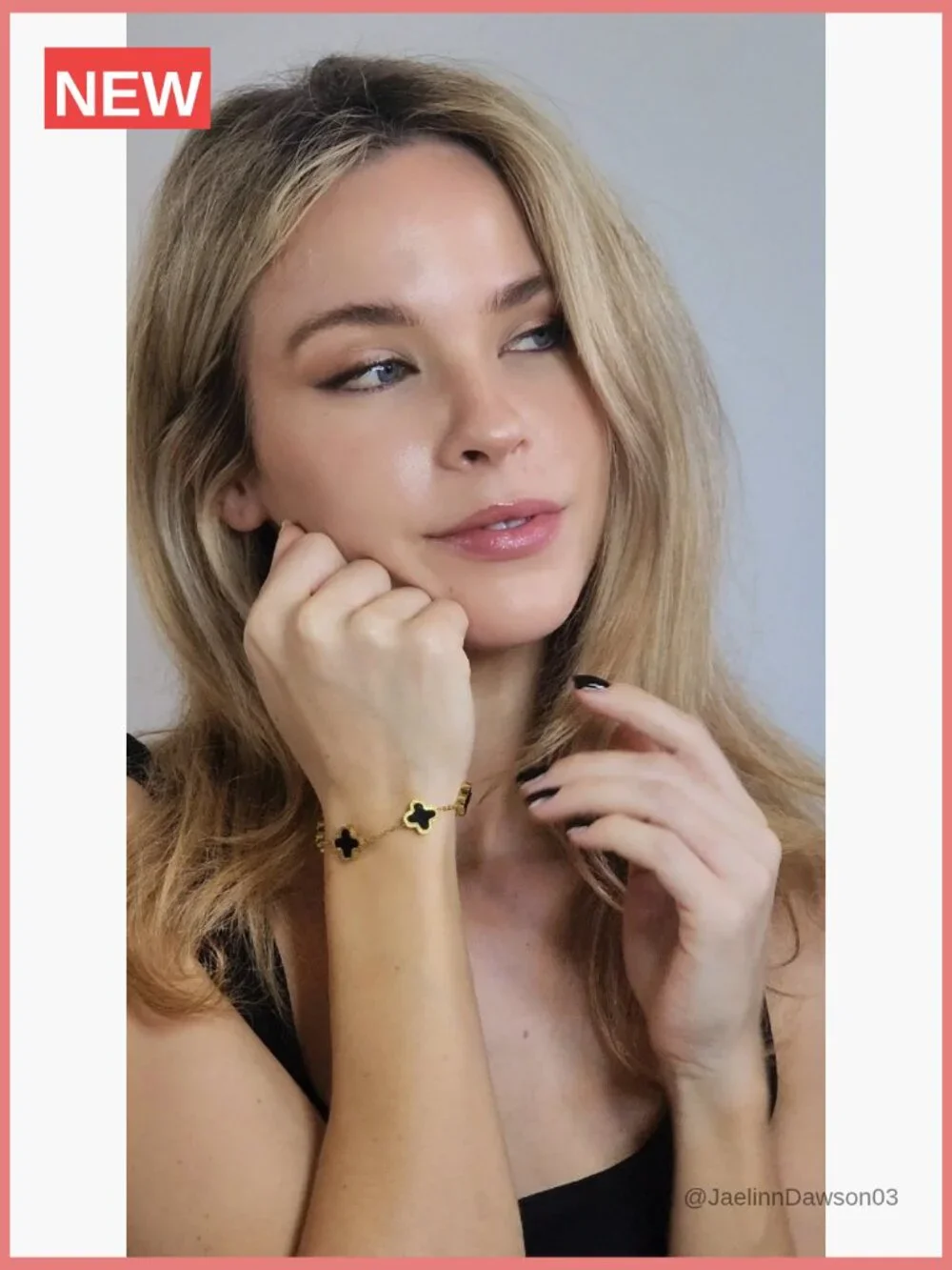 18K Gold Four Leaf Clover Link Bracelet Set with Lobster Claw